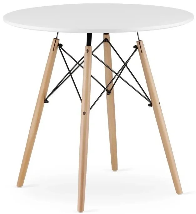 Jedálenská zostava TODI 80cm okrúhly stolový set biely + 4 stoličky OSAKA hnedé