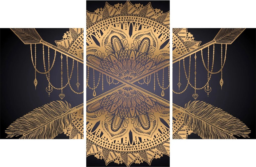 Obraz - Zlatá mandala s šípmi (90x60 cm)