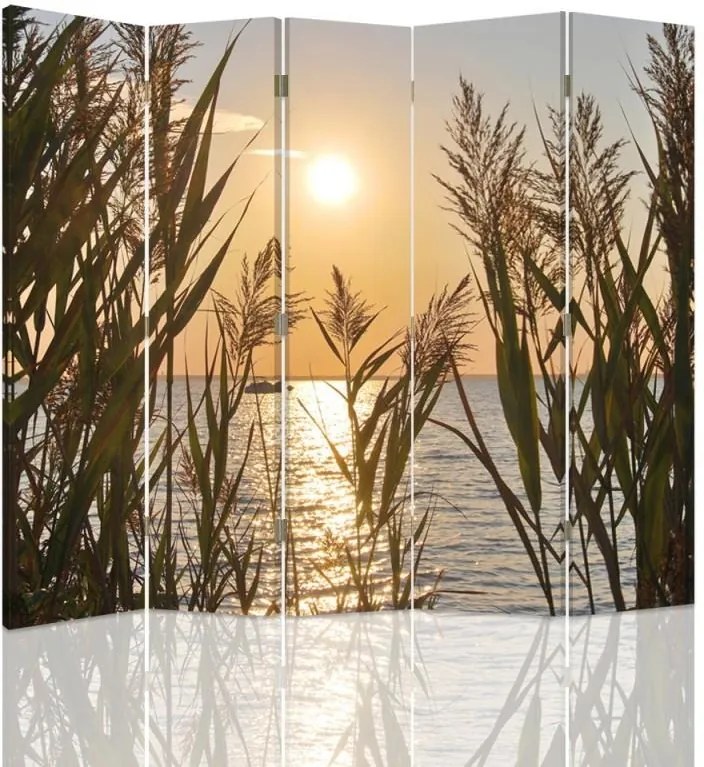 CARO Paraván - A Setting Sun On The Lake | päťdielny | obojstranný 180x150 cm