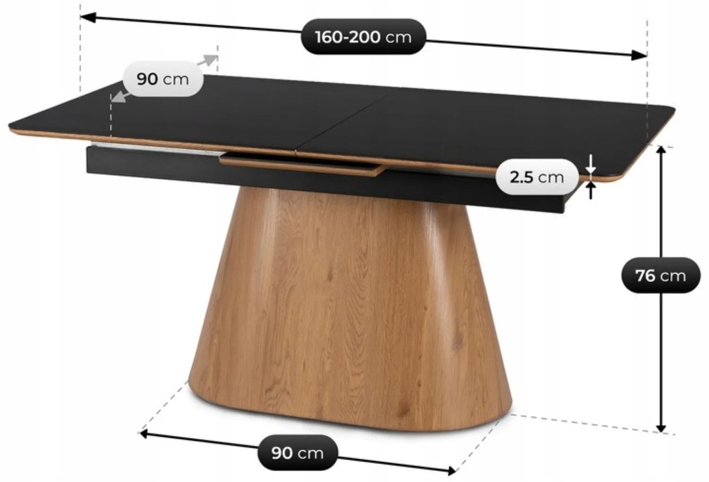 PROXIMA.store - Rozkladací jedálenský stôl LIZBONA FARBA: čierna, konštrukcia: dub