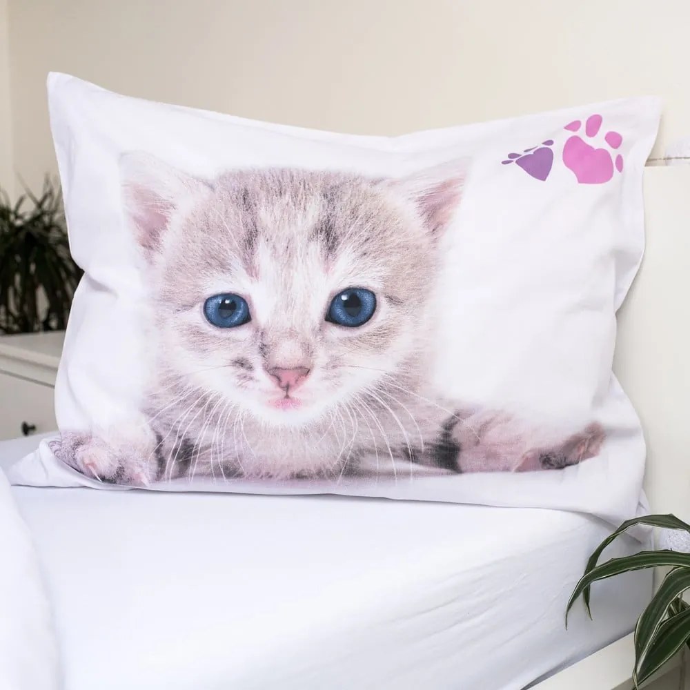 Biele bavlnené detské obliečky na jednolôžko 140x200 cm Kitten "Colour" – Jerry Fabrics