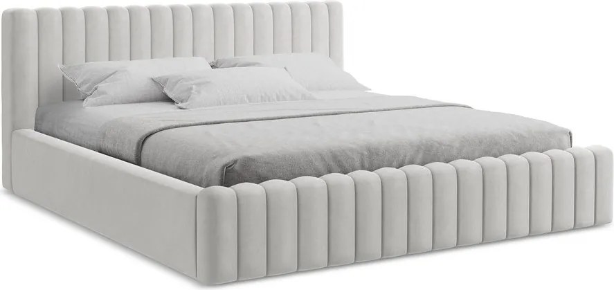 Čalúnená dvojlôžková posteľ s úložným priestorom s roštom 160x200 cm v striebornej farbe Lemi – Makamii