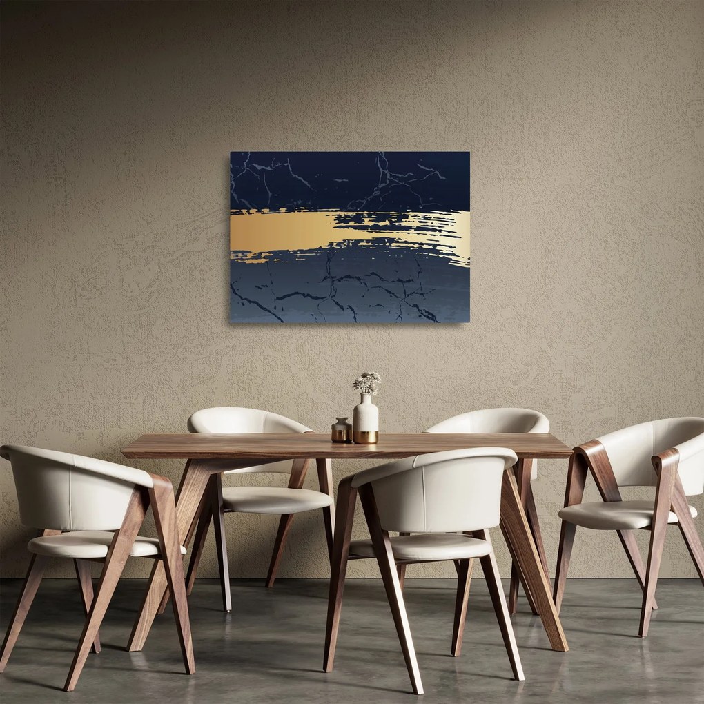 Sklenený obraz - Modrá a zlatá abstrakcia N⁰2 (70x50 cm)