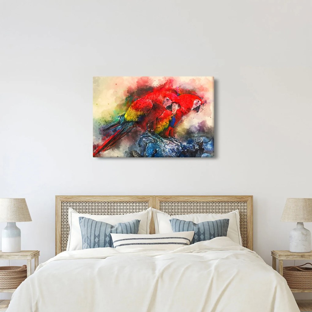 Obraz červených papagájov ara (90x60 cm)