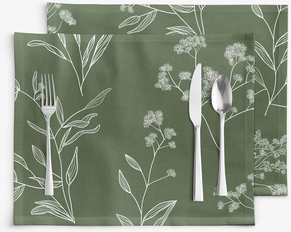Goldea prestieranie na stôl 100% bavlnené plátno - bylinkové lístky - sada 2ks 30 x 40 cm