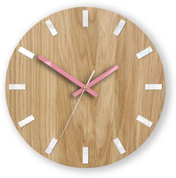 Nástenné hodiny Simple Oak hnedo-ružové