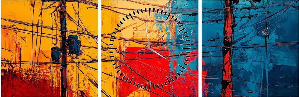 Obraz - Abstraktné elektrické vedenie (s hodinami) (90x30 cm)