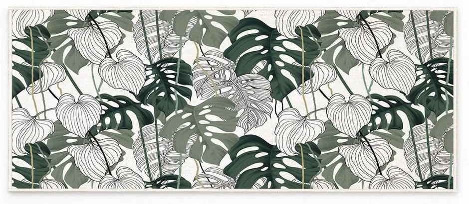 Bielo-zelený prateľný behúň 80x200 cm Monstera – Oyo Concept