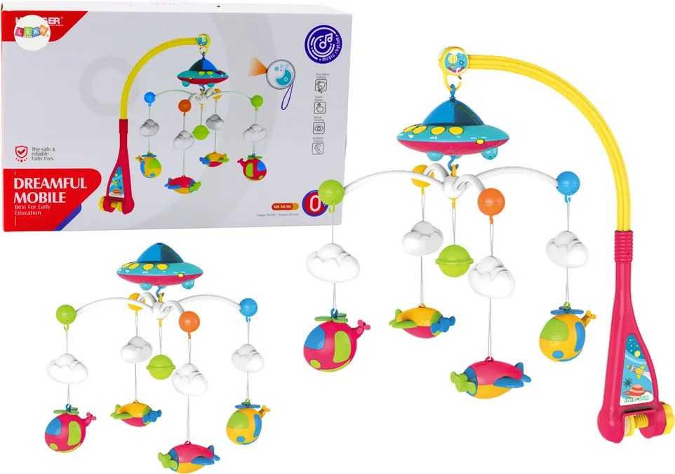 LEAN Toys Ufo Planes Kolotoč do postieľky pre dieťa 108 Melodies Projektor