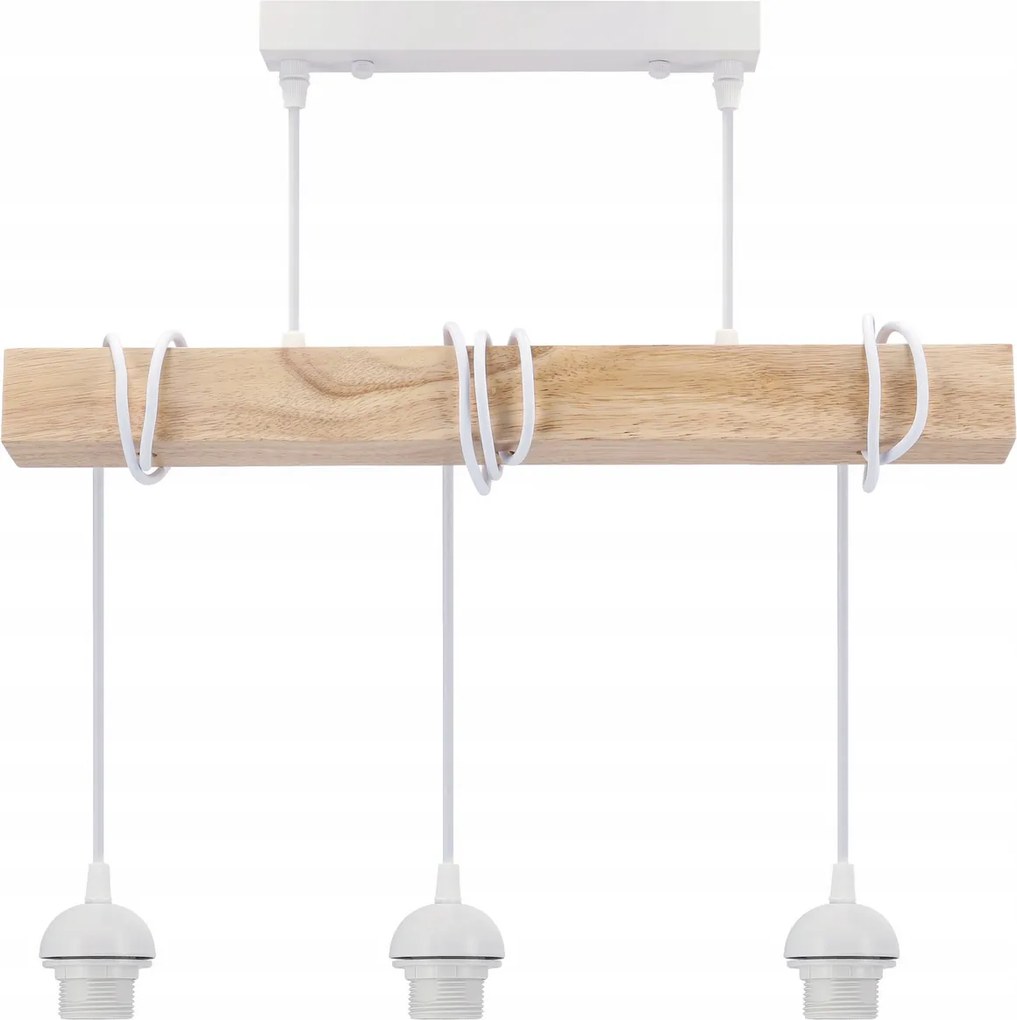 BERGE LED závesné stropné svietidlo, drevený trám, 3xE27, loft, mliečna kocka - biela