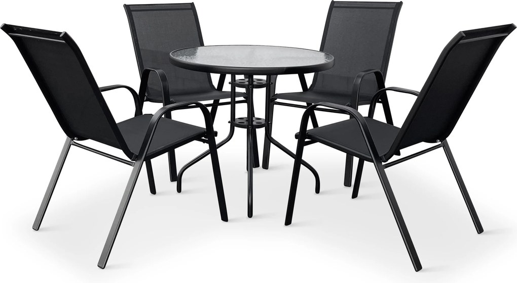 Noela Záhradný jedálenský set Capri 80cm + 4x kovová stolička Ramada