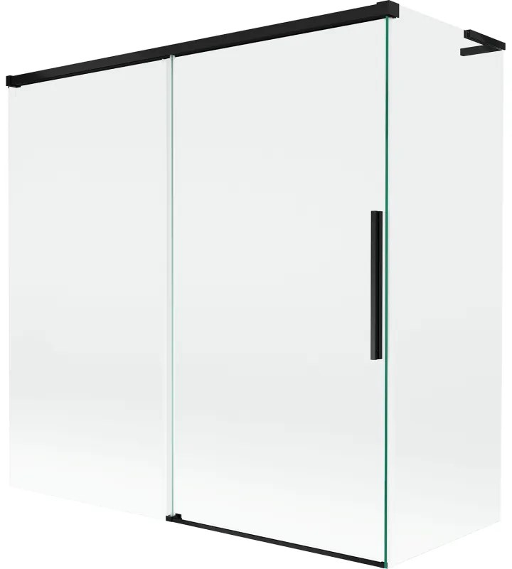 Mexen Rox, L posuvná 2-krídlová vaňová zástena 160 + 80 x 150 cm, 8mm číre sklo, čierny matný profil, 8C9L-160-080-70-00