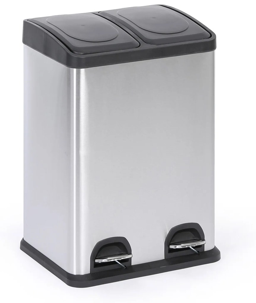 Kôš na triedený odpad, 2x 20 l, nerez, nášľapný