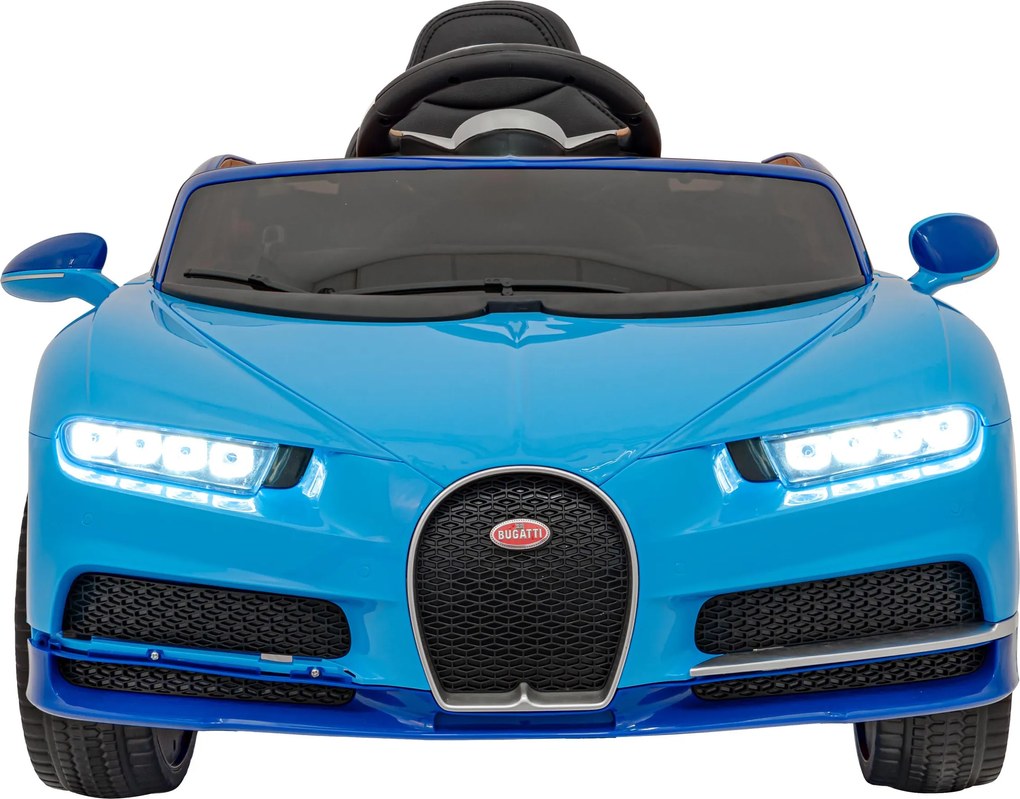 Ramiz Bugatti Chiron batérie pre deti Modrá + Diaľkové ovládanie + Nosič batožiny + EVA + Tlmiče + LED Audio