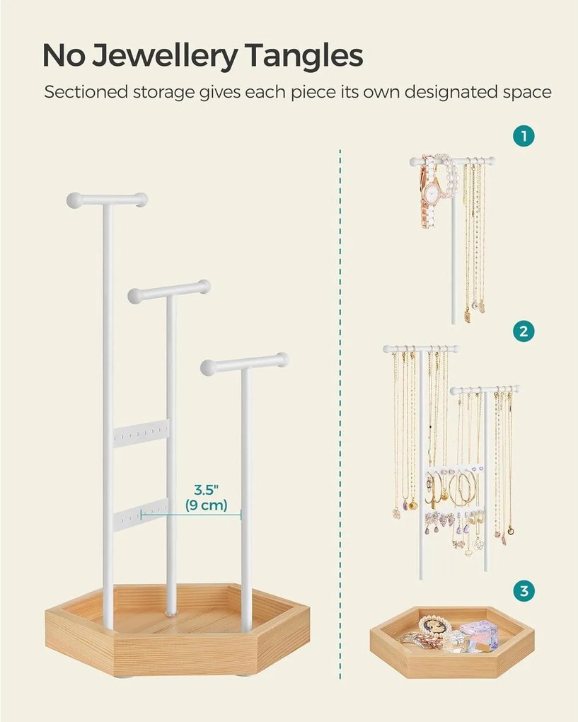 Stojan na šperky, kovový a drevený stromček na šperky