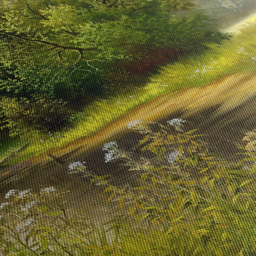 Obraz - Rieka pri lese, olejomaľba (90x60 cm)