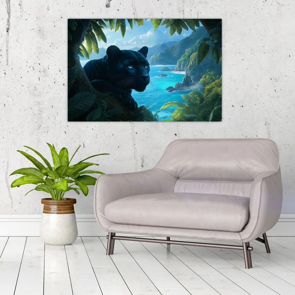Obraz - Čierny panter v džungli (90x60 cm)