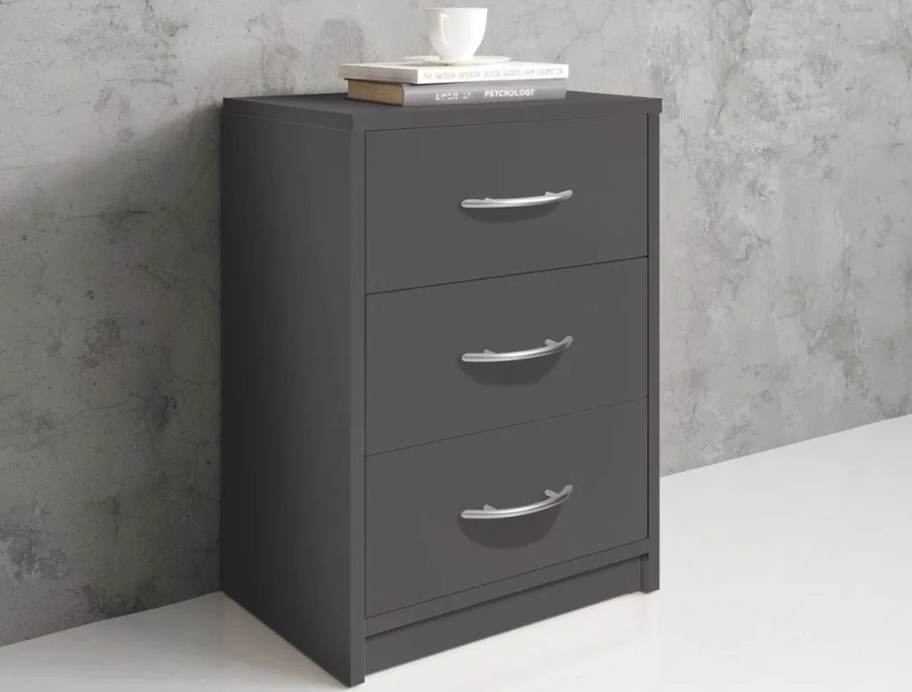 Nočný stolík s 3 zásuvkami Pepe, šedý grafit