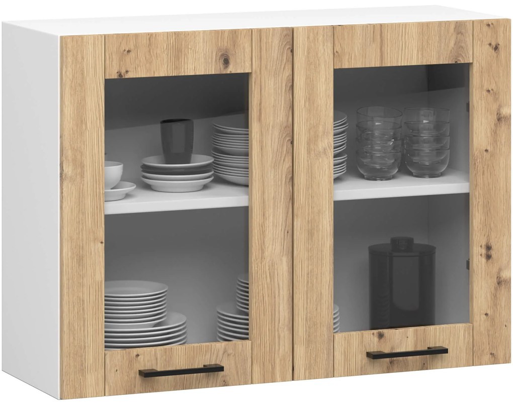 Závesná kuchynská skrinka OLIVIE W 80x58 cm matná biela/dub remeselný