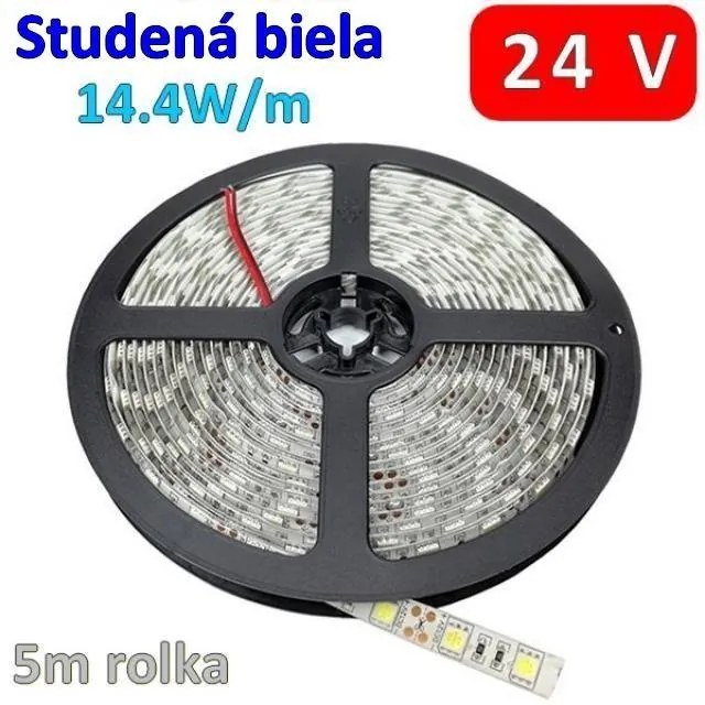 Optonica 24V 5m LED pásik 60x SMD5050 14,4W studená biela IP65 vodeodolný