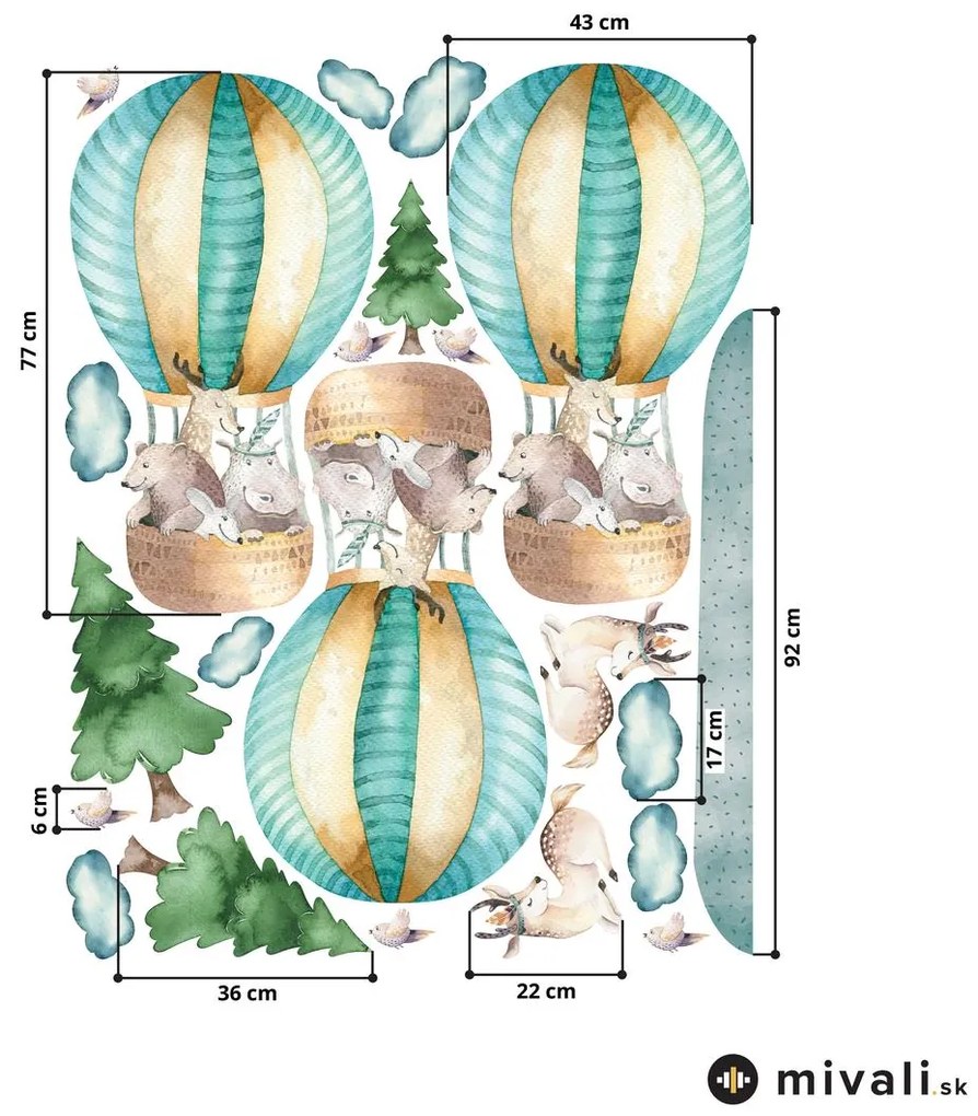 Samolepky na stenu - Zvieratká v balónoch