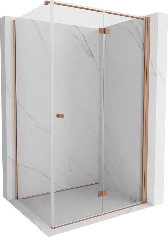 Mexen Mist-F T, 1-krídlový skladací sprchový kút pravý 100 x 110 cm, číre sklo, medený matný profil, 8A6T-100-110-65-00-P