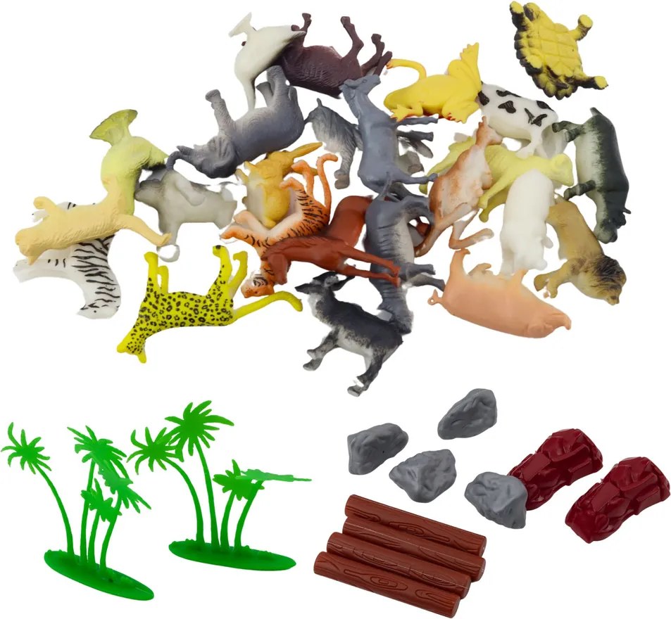 LEAN Toys Sada figúrok domácich divokých zvierat Rastliny Kufr 58el