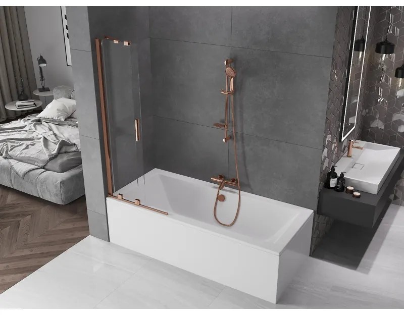 Mexen Velar, 2-krídlová posuvná vaňová zástena 70 x 150 cm, 8mm číre sklo, ružové zlato, 896-070-000-01-60