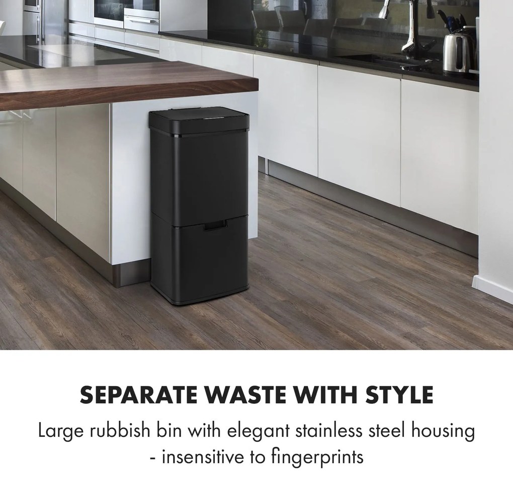 Klarstein Royal Trash Matte Black, odpadkový kôš so senzorom, 72 l, ušľachtilá oceľ, matná čierna