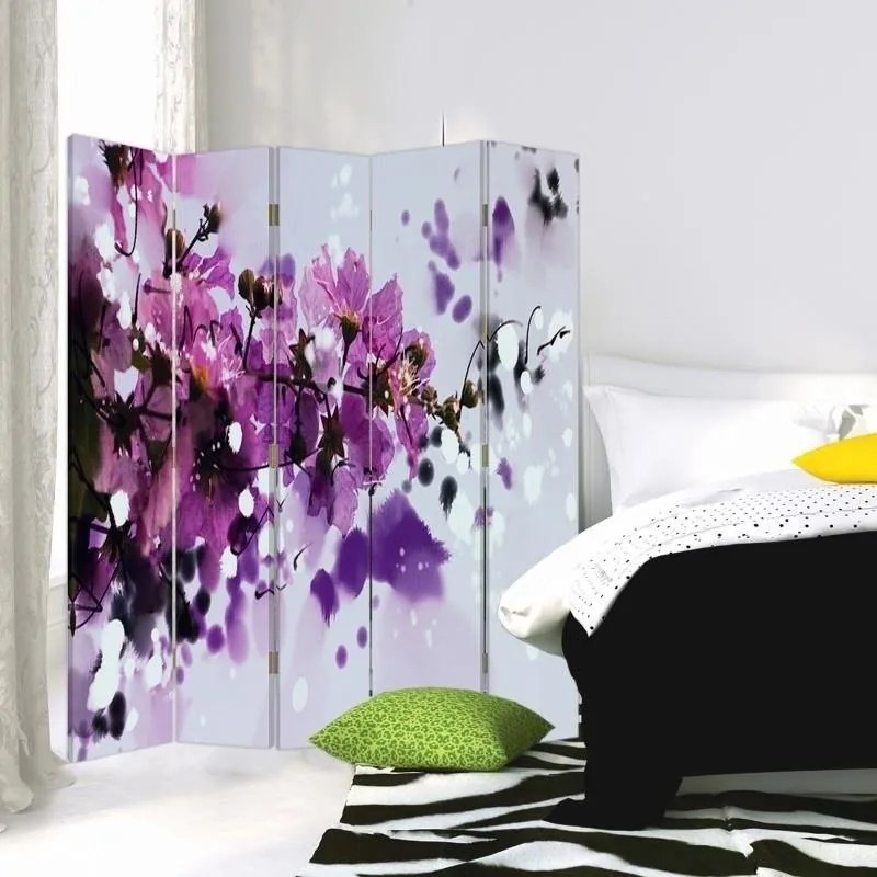 Ozdobný paraván Malované květiny béžová - 180x170 cm, päťdielny, obojstranný paraván 360°