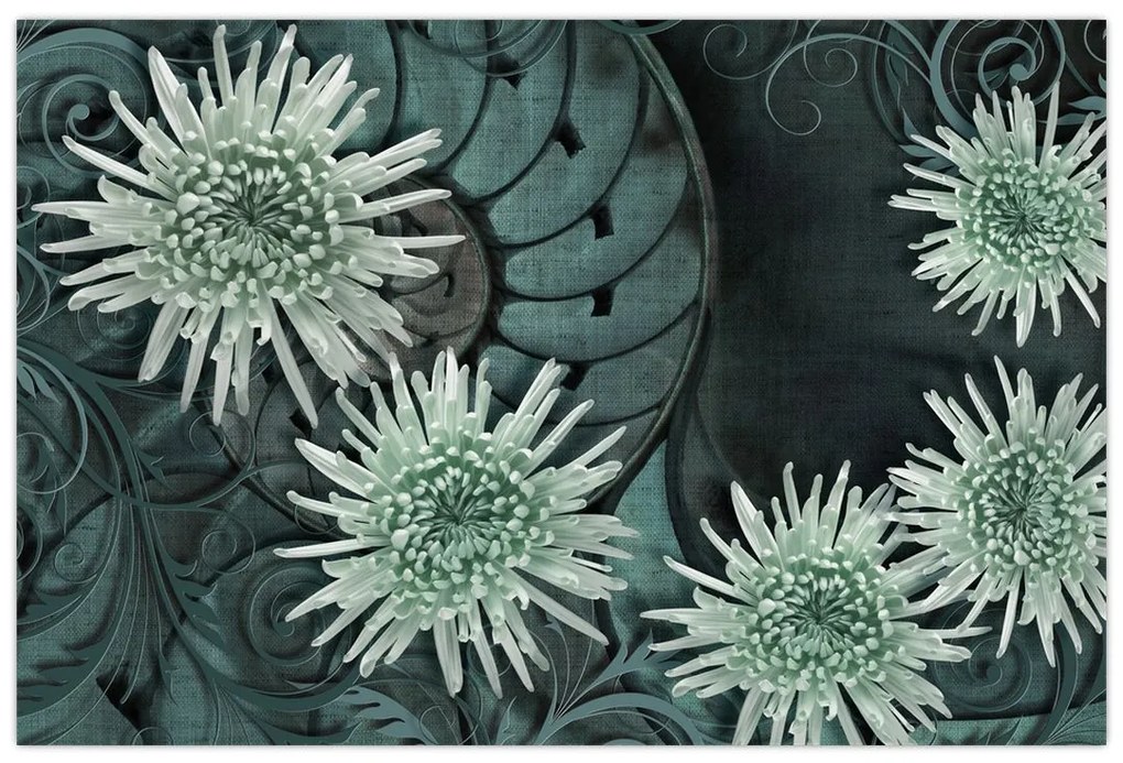 Obraz - Zelené kvety (90x60 cm)