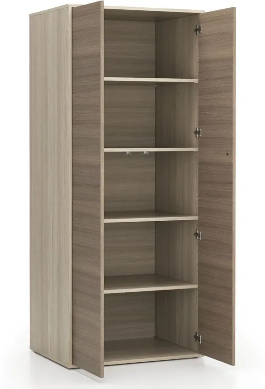 PLAN Kancelárska policová skriňa s dverami LAYERS, 800 x 600 x 1905 mm, dub prírodný / dub morený