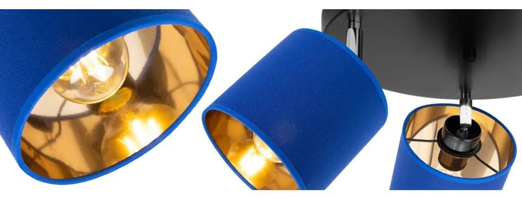Stropné svietidlo Gama, 3x modré textilné tienidlo, (možnosť polohovania), o