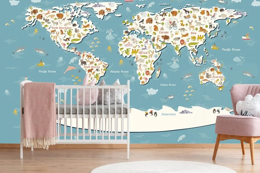 Samolepiaca tapeta mapa sveta pre deti - 375x250