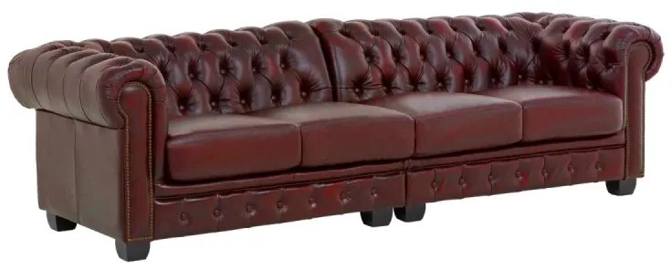 furniture-nabytek.cz - Štvormiestna pohovka Chesterfield z pravej kože, červená – 268×100×72 cm