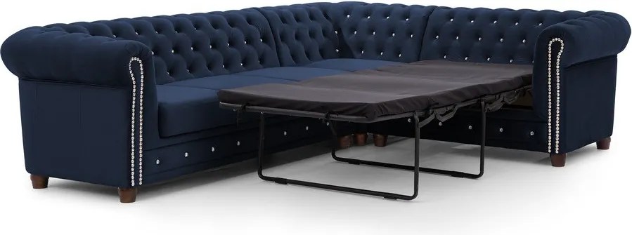 Modrá zamatová rozkladacia rohová pohovka (pravý roh/do L) York Blik – Ropez