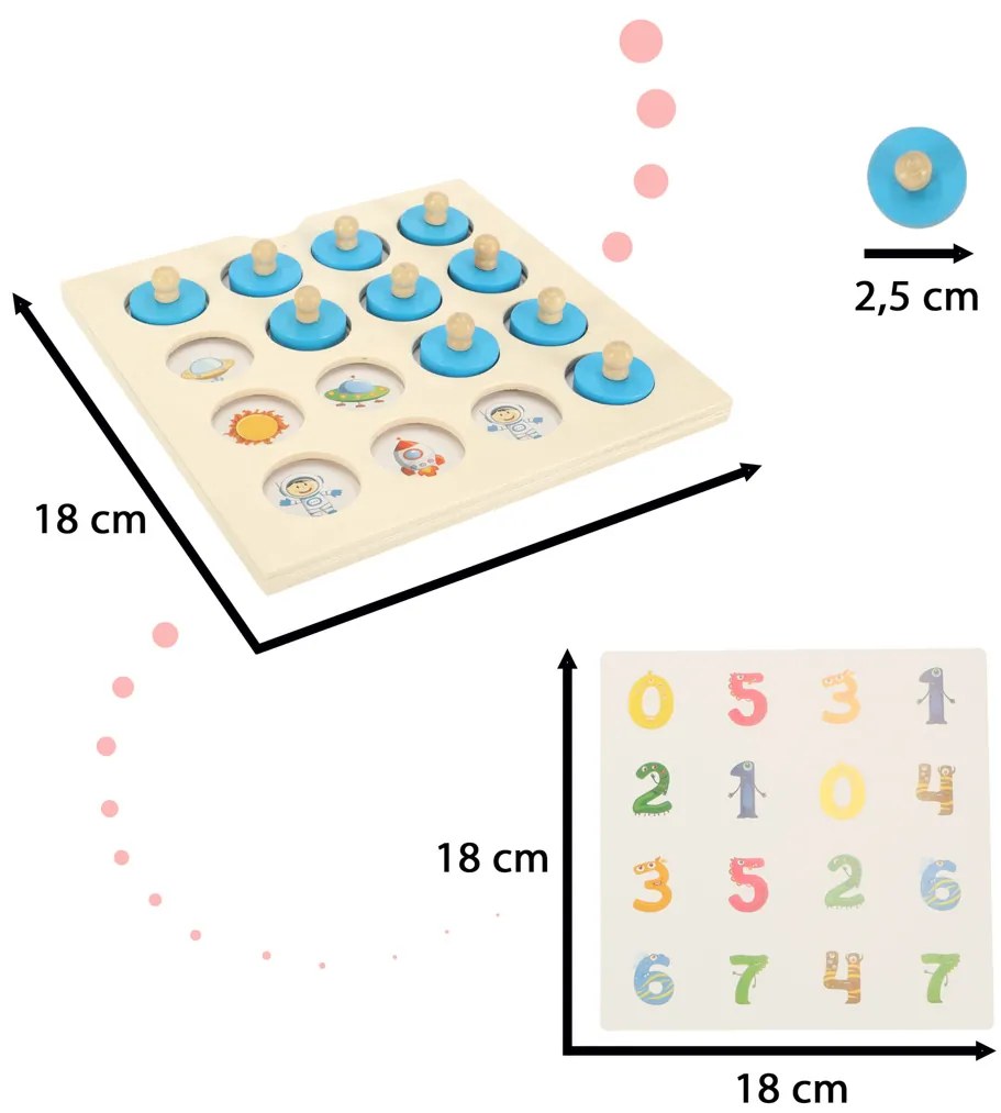 KIK Dřevěná desková hra puzzle paměť + 4 karty