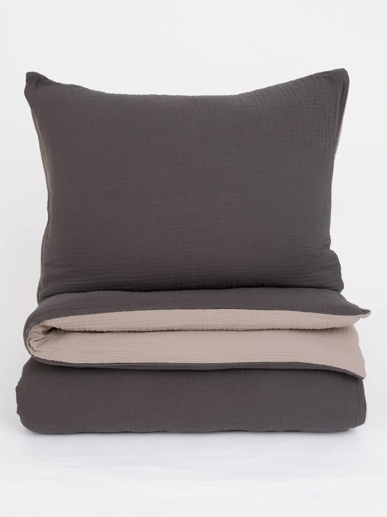 Mušelínové obliečky - Alexia Duo cappuccino/tmavo šedá 140 × 200 cm, 70 x 90 cm
