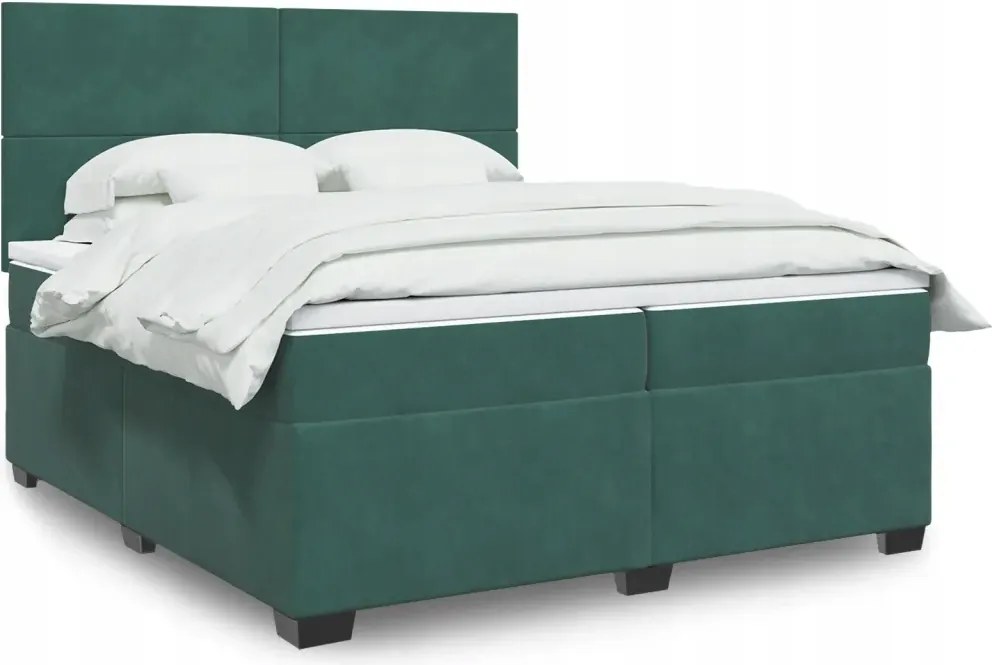 vidaXL Posteľný rám boxsping s matracom tmavozelený 200x200 cm zamat
