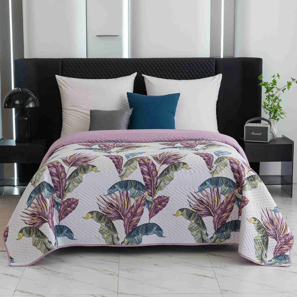 Prehoz na posteľ TROPIC biely / ružový Rozmer: 220 x 240 cm