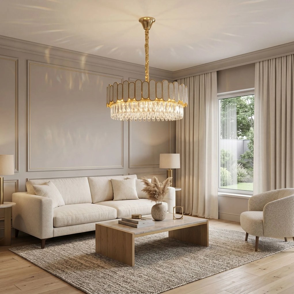 Toolight Toolight, krištáľová závesná lampa Ø50 cm, 6×E14, SWE107-CP, zlatá, OSW-30229
