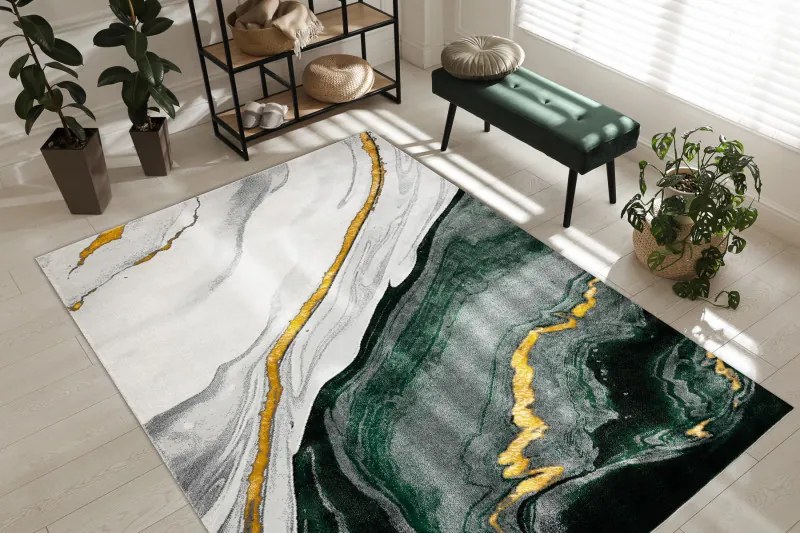 Dywany Łuszczów 👣🛡️80x150 cm Kusový koberec Emerald 1017 green and gold + protišmyková úprava, zelená, kancelária