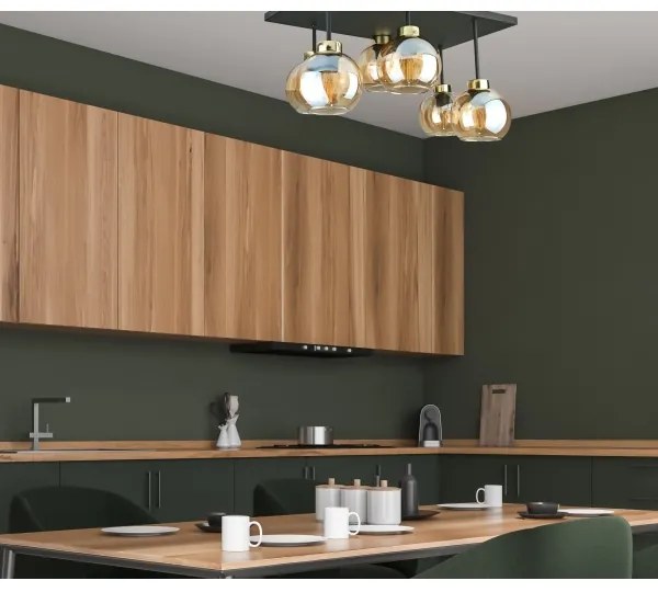 Prisadený luster NESSA 6xE27/60W/230V čierna/zlatá/dymová béžová