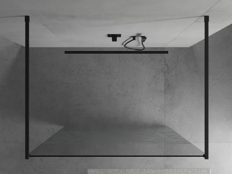 Mexen Kioto, priechodná sprchová zástena 110 x 200 cm, 8mm sklo číre/biely vzor, 2x čierna stabilizačná rozpera, 800-110-002-70-85