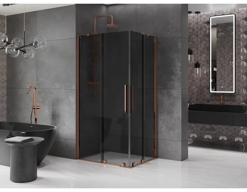 Mexen Velar Duo, sprchový kút s posuvnými dverami 100 x 90 cm, 8mm šedé sklo, ružové zlato, 871-100-090-42-60