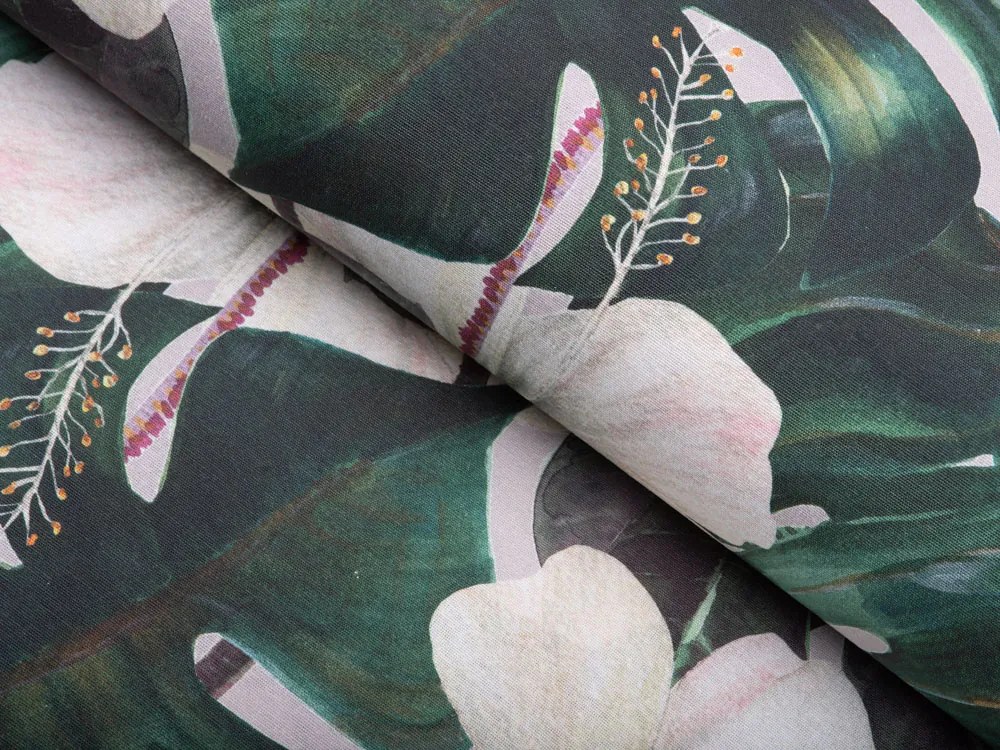 Biante Dekoračná obliečka na vankúš Leona LN-146 Tropické listy s kvetmi na režnom 35 x 45 cm
