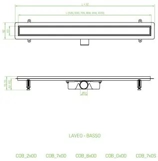 Laveo Basso, lineárny odtok s mriežkou 80 cm, oceľová, LAV-COB_280D