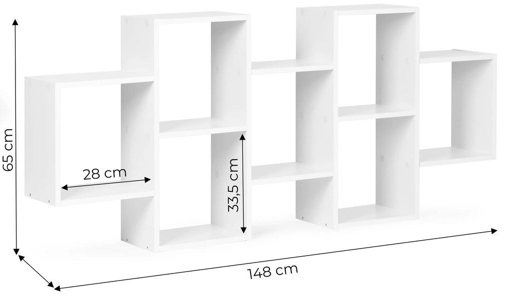 Moderná závesná polica s 8 policami, biela