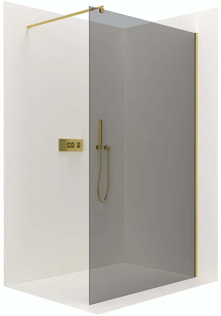 CERANO - Sprchová zástena Walk-in Onyx Ľ/P - guľatá vzpera - zlatá kartáčovaná, grafitové sklo - 160x200 cm, CER-CER-8050BD202