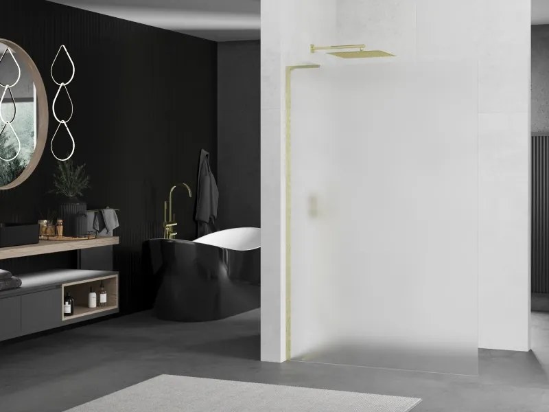 Mexen Kioto L, sprchová zástena Walk-In 80 x 200 cm, 8mm sklo námraza, zlatý matný profil, 800-080-103-55-30